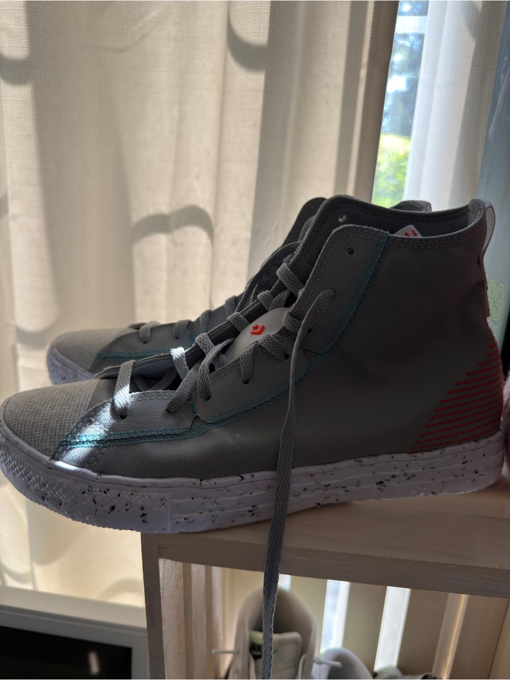 Converse High-Top Sneakers in Gray with Red Accent